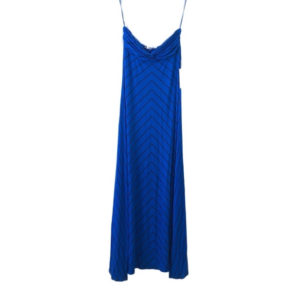 Jennifer Lopez Electric Blue Black Chevron Stripe Strapless Maxi Dress M - Picture 1 of 8